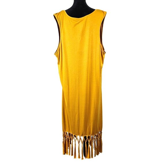 Womens Plus Size 3XL Mustard Yellow Sleeveless Cover Up Dress Fringe Hem Beach - Picture 3 of 9